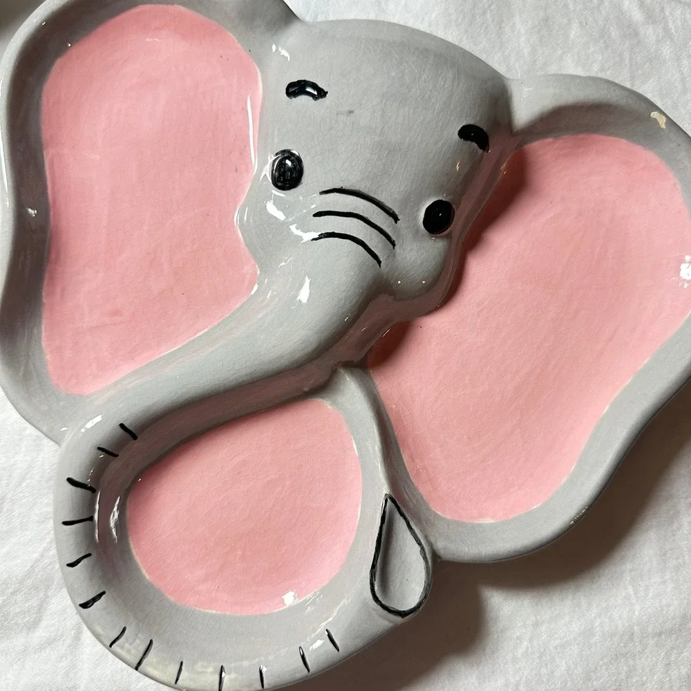 Vintage Holland Mold Elephant Mug and Plate Set Grey Pink Good Ceramic Nostalgia